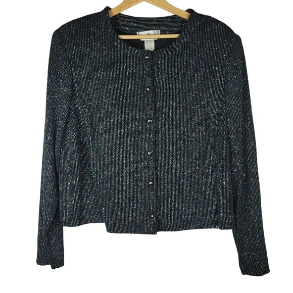 Ronni Nicole Sparkle Long Sleeve Top Jacket Black Size 20W Button Ouida Vintage - Picture 1 of 7
